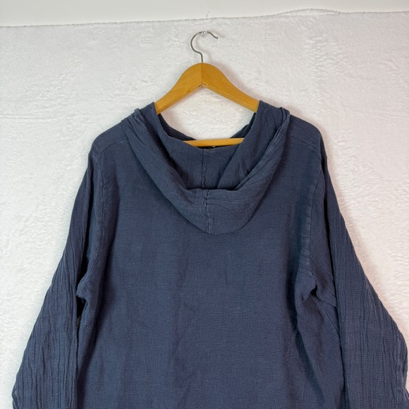 TINA‎ Stephens Linen Cotton Oversized Hooded Tunic Top Split Back Italy One Size - Picture 6 of 11